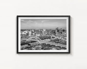 Nashville Skyline Black and White Fine Art Photo Print, Tennessee Wall Decor
