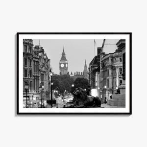 London Black and White Fine Art Photo Print, Trafalgar Square Poster, Big Ben Decor