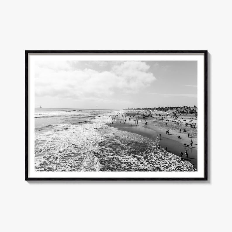 Huntington Beach Black and White Fine Art Photo Print, Orange County Poster, California Surf image 1