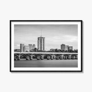 Tulsa Black and White Photography Print: River Cityscape Wall Art
