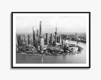Shanghai Black and White Fine Art Photo Print, Pudong Poster, China Wall Decor