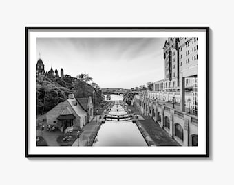 Ottawa Black and White Fine Art Photography Print, Rideau Canal Poster, Canada Wall Art
