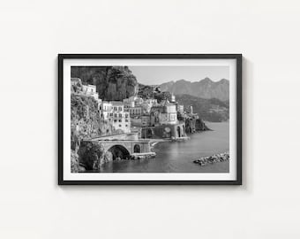 Atrani Black and White Fine Art Photo Print, Amalfi Coast Poster, Mediterranean Italy Decor