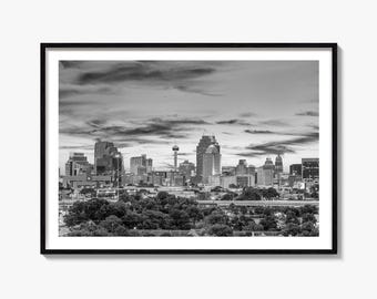 San Antonio Skyline Black and White Fine Art Photography Print, Texas Poster, Alamo Decor