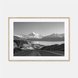 Neuseeland Foto Poster Druck Horizontal, Neuseeland Schwarz Weiss Kunst, Neuseeland Wand Fotografie, Reise, Karte Poster