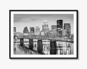 Louisville Skyline schwarz weiss Fine Art Fotografie, Ohio River Poster, Kentucky Poster