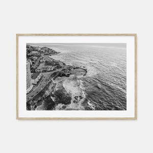 Affiche photo La Jolla, impression horizontale, oeuvre d'art en noir et blanc de La Jolla, photographie murale de La Jolla, voyage à La Jolla, affiche de carte