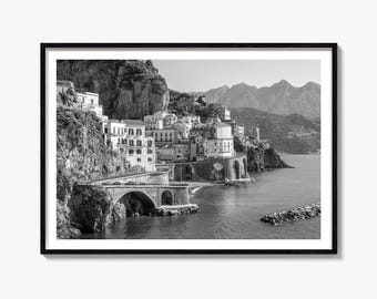 Atrani Black and White Fine Art Photo Print, Amalfi Coast Poster, Mediterranean Italy Decor