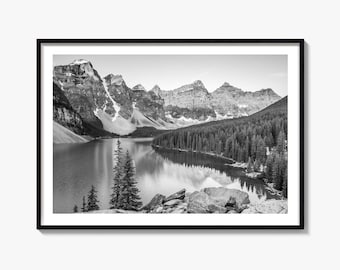 Banff Black and White Fine Art Photography Print, Moraine Lake Poster, Alberta Wall Art