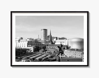 Birmingham Skyline Black and White Fine Art Photography Print, Rag Market Poster, UK Decor