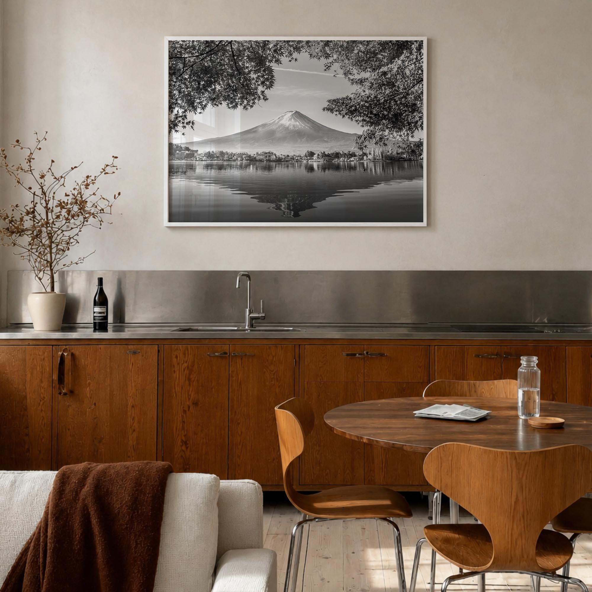Mount Fuji Black and White Fine Art Print, Lake Kawaguchi Poster