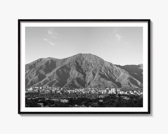 Fotografía artística en blanco y negro de Caracas, póster de la montaña de Ávila, decoración de pared de Venezuela