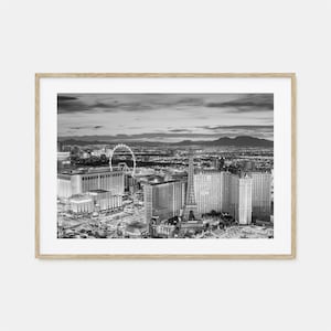 Poster photo de Las Vegas impression horizontale, art mural noir et blanc de Las Vegas, photographie murale, voyage, carte de Las Vegas poster