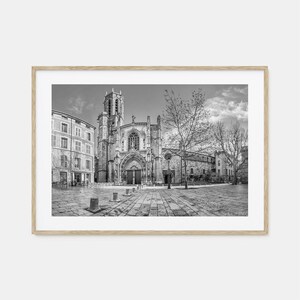 Affiche photo d'Aix en Provence, impression d'art mural noir et blanc d'Aix-en-Provence, photographies murales, voyage, affiche de carte