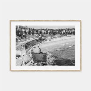 Coogee Beach Foto Poster Druck Horizontal, Coogee Beach Schwarz Weiß Wandkunst, Coogee Beach Fotografie, Reise, Karte Poster