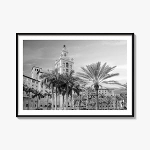 Coral Gables Black and White Poster, Coral Gables Photography Print, Coral Gables Photography, Travel, Map Poster