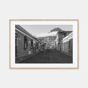Póster fotográfico de Antigua Guatemala con impresión horizontal, arte en blanco y negro de Antigua Guatemala, fotografía de pared, viajes, póster de mapa