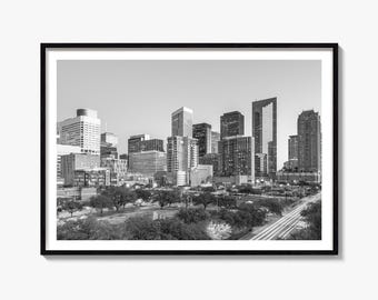 Houston Skyline Black and White Fine Art Print, Downtown Poster, Texas Twilight Wall Decor