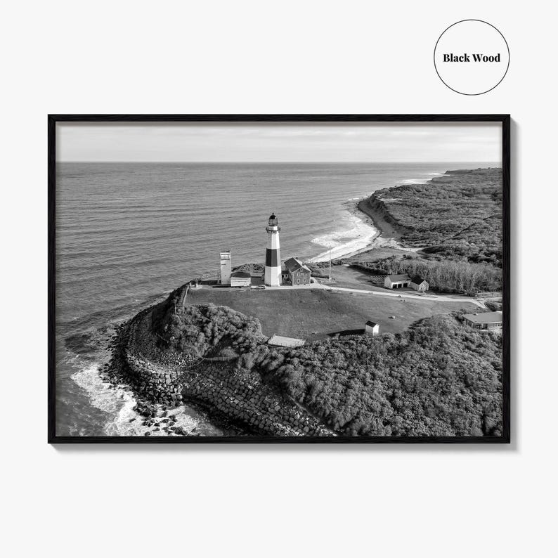 Montauk Lighthouse Black and White Fine Art Photography Print Long