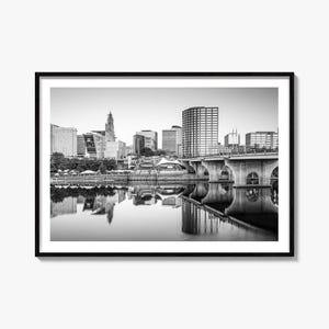 Connecticut Black and White Photography Print: Hartford Skyline Art