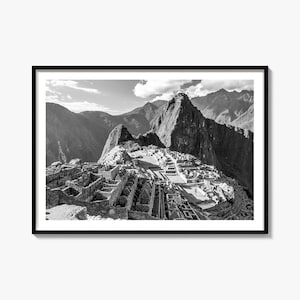 Machu Picchu Black and White Photography Print: Landscape Wall Art