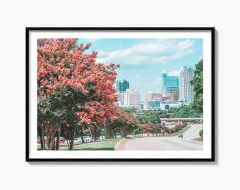 Raleigh Skyline Fine Art Photography Print, Crepe Myrtle Poster, North Carolina Wall Art