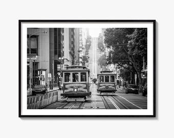 San Francisco Black and White Fine Art Photography Print, California Street Cable Car Poster