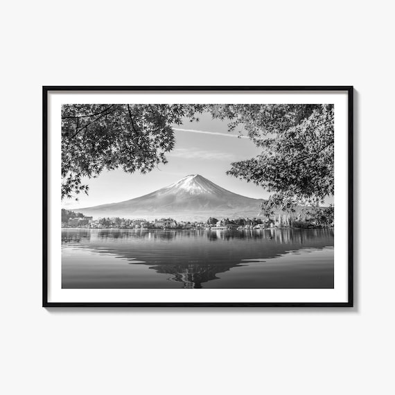 Mount Fuji Black and White Fine Art Photography Print, Lake