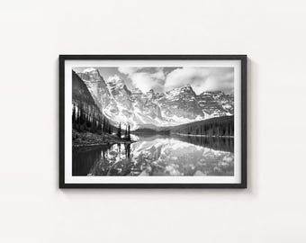Moraine Lake Black and White Fine Art Photo Print, Banff Poster, Rocky Mountains Canada