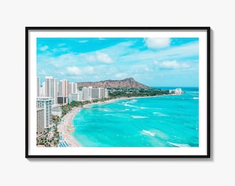 Honolulu Fine Art Photography Print, Waikiki Beach Poster, Diamond Head Wall Art, Oahu Decor
