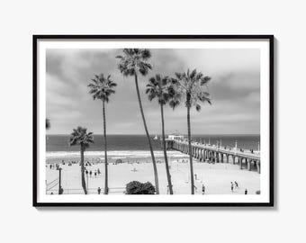 Schwarz-Weiß-Fotodruck „Manhattan Beach“, Volleyball-Poster, Wanddekoration für Kalifornien