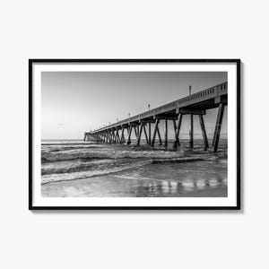 Wilmington Pier Photography Print: Black and White Coastal Wall Art