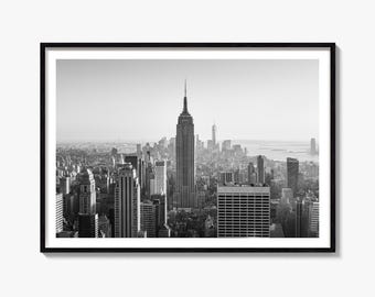 Zwart-wit kunstfoto van de skyline van New York City, poster van Manhattan