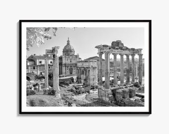 Stampa fotografica in bianco e nero di Roma, poster del Foro Romano, decorazione murale italiana