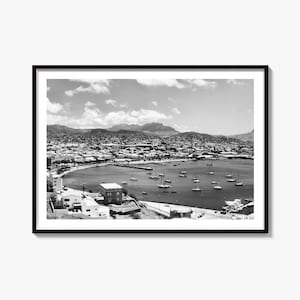 Impresión fotográfica en blanco y negro de Mindelo, póster de São Vicente, arte de Cabo Verde