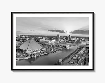 Memphis Skyline zwart-wit Fine Art Photography Print, Tennessee poster, muurkunst VS