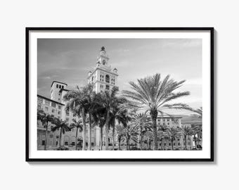 Impresión fotográfica en blanco y negro de Coral Gables, póster de Miami, arte mural de Florida