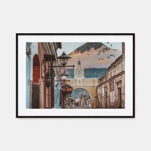 Póster colorido de Antigua Guatemala, impresión horizontal, arte mural fotográfico de Antigua Guatemala, decoración de pared, impresión de viaje, póster de mapa de calles, mapa de la ciudad