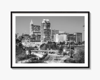 Raleigh Skyline Black and White Fine Art Photography Print, North Carolina Poster