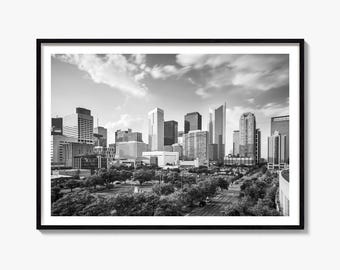 Houston Skyline Black and White Fine Art Photo Print, Downtown Poster, Texas Wall Decor