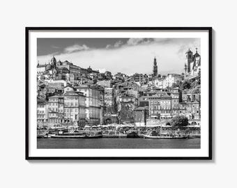 Porto Black and White Fine Art Photography Print, Douro River Poster, Portugal Wall Art