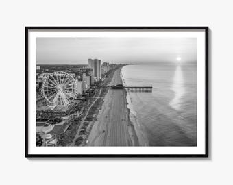 Myrtle Beach Skyline Black and White Fine Art Photography Print, South Carolina Poster