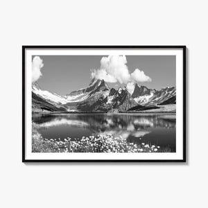 Switzerland Landscape Photo Print: Black and White Mountain Art
