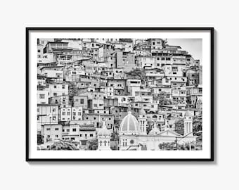 Impresión fotográfica de bellas artes en blanco y negro de Guayaquil, póster de Las Peñas, decoración de Ecuador