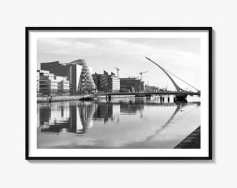 Impresión fotográfica artística en blanco y negro de Dublín, póster del puente Harp, decoración de Irlanda