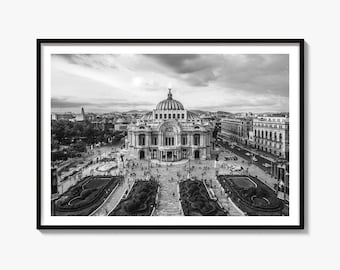 Kunstdruck „Mexiko-Stadt“ in Schwarz-Weiß, Poster „Bellas Artes“ zur Wanddekoration