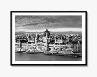 Budapest Black and White Fine Art Photography Print, Parliament Poster, Hungary Wall Art