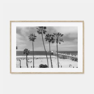 Manhattan Beach Foto Poster Druck Horizontal, Manhattan Beach Schwarzweiß Wandkunst, Wand Fotografie, Reise, Karte Poster