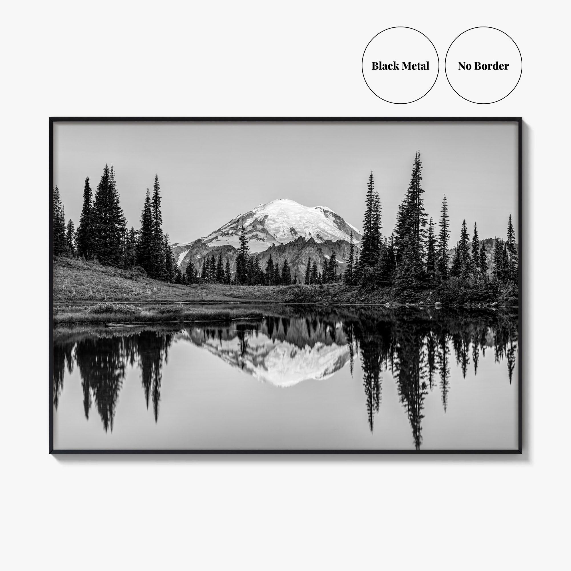 Mount Rainier zwart-wit Fine Art Photography-print, Tipsoo Lake 