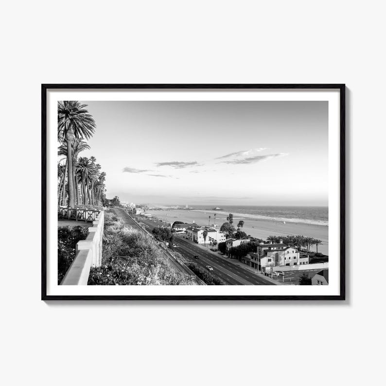Schwarz-Weiß-Kunstdruck „Santa Monica“, Poster „Pacific Coast Highway“, Kalifornien Bild 1